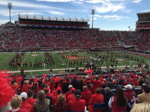 Naturally, I took a photo of the band instead of the football team. (It's the old twirler in me.)