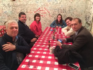 Waiting, along with Sarah's precious family, for our table at Taylor Grocery where you can ALWAYS read the writing on the wall.   There was even writing on the toilet seat in the ladies restroom -- but I didn't think you needed to see a picture of that. (Aren't you glad?)