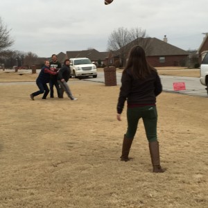 Playing a little football.