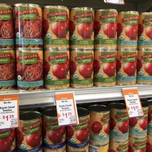 Organic canned tomatoes were super cheap at Natural Grocers, only $1.25 per can. Whole Foods had the same brand for $2.39 each. Big difference!