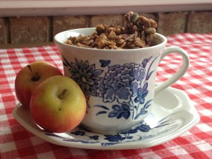 Some people like milk with their granola. I like to eat mine plain from a pretty ironstone  teacup.
