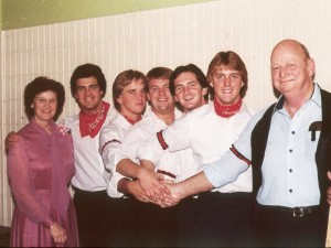 My parents with the Collegian Quartet from Southern Nazarene University. Dad served for over thirty-three years on the board of  trustees there.  The last week of his life my brother asked him what he was most proud of, "your work with the school, the camps, the insurance, the church?" Daddy answered, "The college.  I love the college."  (Not bad for someone without a high school diploma.)